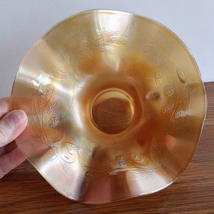 Vintage Fenton Blackberry Spray Ruffled Hat Carnival Glass Bowl Marigold